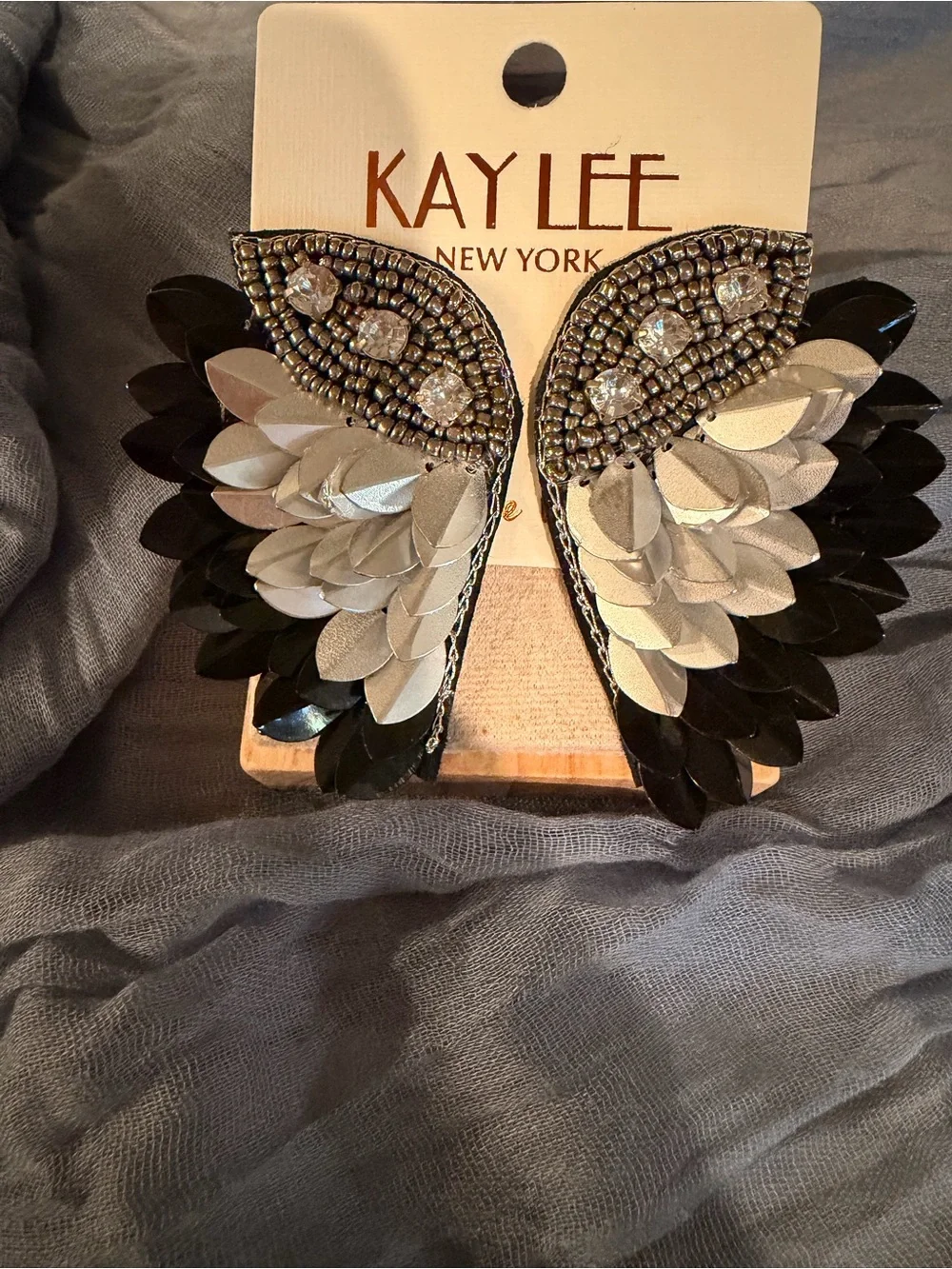 Silver and Black Sequin Feather Drop Earrings - Women Jewelry